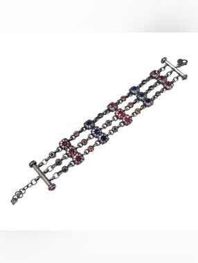 Chico's Silver Colorful Rhinestone 3 Tier Chic Bracelet Fashion Jewelry